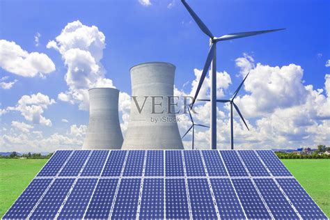 新能源，太阳能和风能。照片摄影图片_ID:312917365-Veer图库