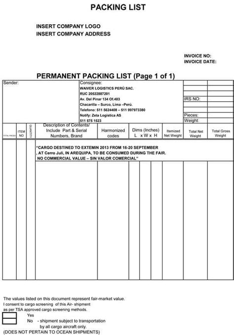 Shipping Packing List Template - Google Docs, Word, Apple Pages ...