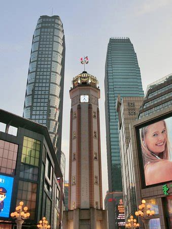 Chongqing, China. June 23, 2018. The Jiefangbei monument clock tower located in Jiefangbei ...