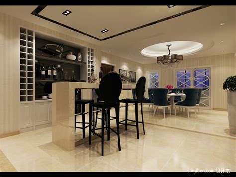 现代简约客厅与餐厅吧台隔断造型效果图_装信通网效果图
