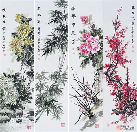 梅兰竹菊中国风国画古诗展板设计