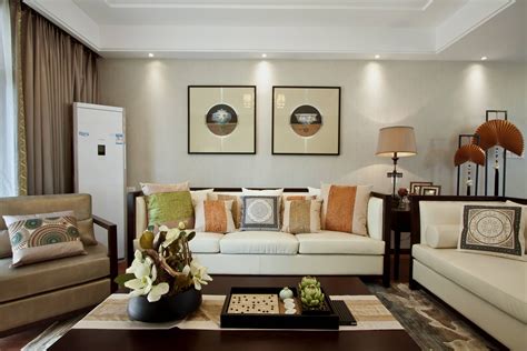 中秀花园中式客厅沙发背景墙装修效果图 – 设计本装修效果图