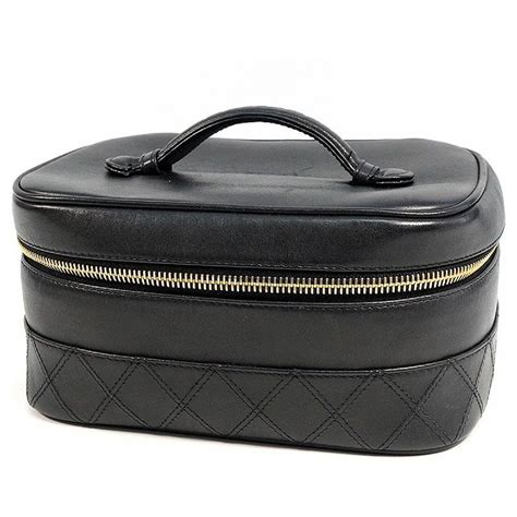 CHANEL bicolore Vanity side type Womens handbag black x gold hardware ...