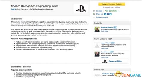索尼招聘信息或预示将为PS游戏机开发语音识别技术_3DM单机