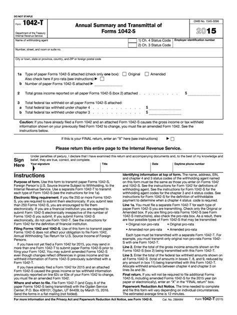 Fillable Form 1042 - Annual Withholding Tax Return For U.s. Source ...