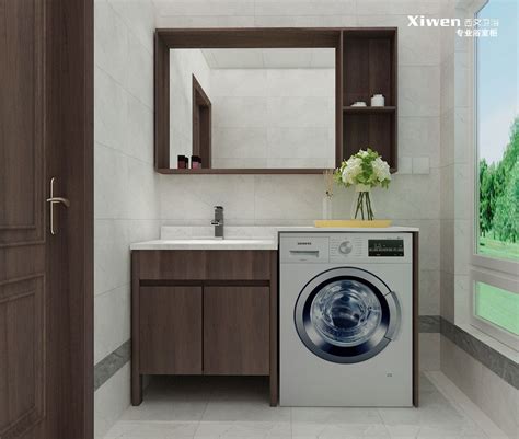 新中式洗衣机柜卫生间滚筒洗衣机伴侣台盆柜组合实木浴室柜定制_虎窝淘
