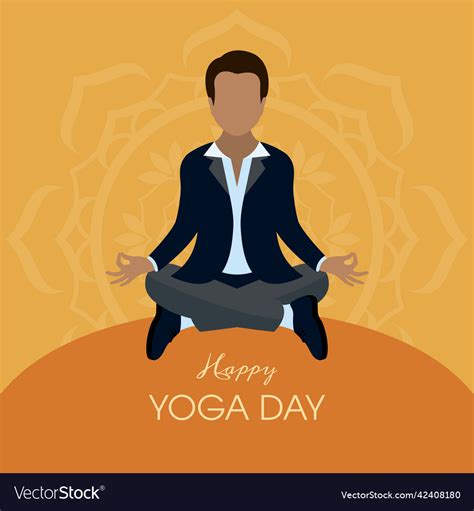 Happy yoga day poster with businessman Royalty Free Vector