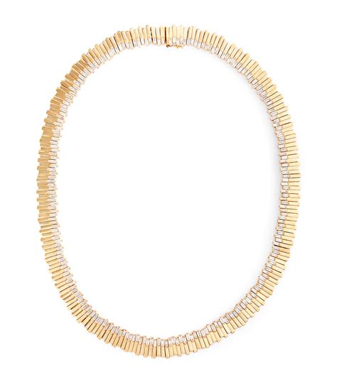 Suzanne Kalan Yellow Gold and Diamond Jagged Baguette Necklace | Harrods US