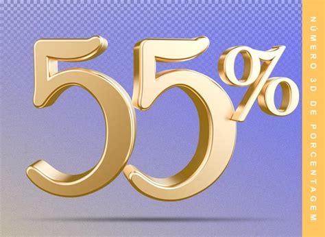 55 número porcentagem 3d ouro | PSD Premium