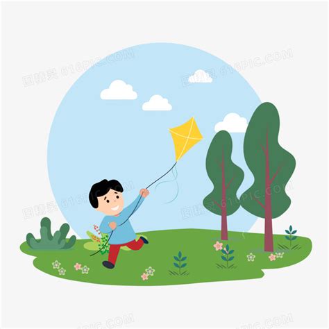 卡通手绘野外放风筝的小男孩免抠元素图片免费下载_PNG素材_编号1yqil996e_图精灵