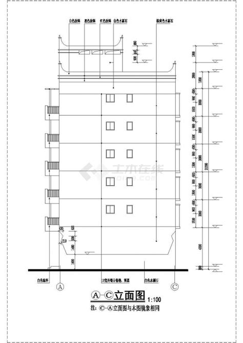 金华市某小区沿街1500平米6层框架结构商住楼建筑设计CAD图纸（底层商用）_住宅小区_土木在线