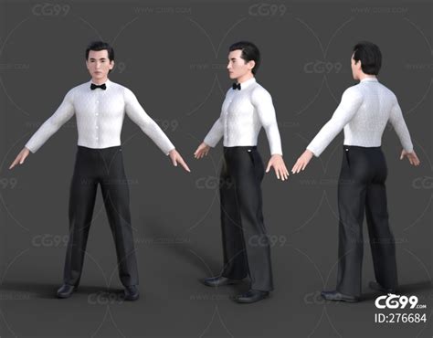 男性帅哥 服务员 工作服 衬衫西裤服装 侍者 写实男性人物-cg模型免费下载-CG99