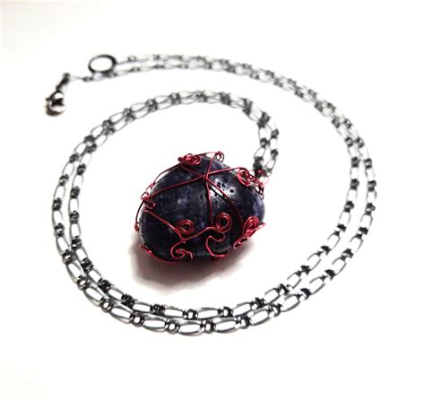 Itzyollin Jewelry: Purple Stone Pendant Necklace with magenta wire-wrap ...