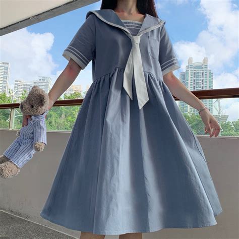 夏季2021新款学院风日系海军领连衣裙女学生韩版宽松中长款裙子潮 - 三坑日记