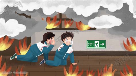 卡通119全国消防宣传日火灾避免乘电梯常识人物插画素材免费下载 - 觅知网