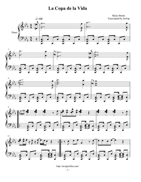 1998年世界杯官方歌曲《生命之杯》钢琴谱-SwZap-虫虫乐谱