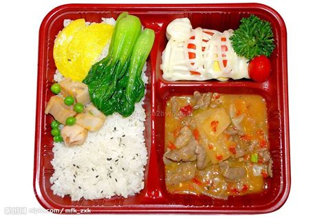 肉片青菜美食盒饭摄影图片
