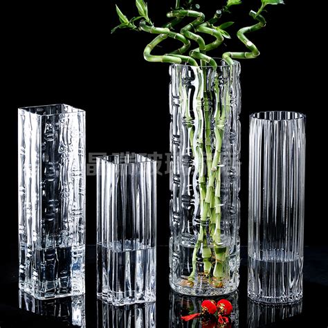 轻奢圆柱玻璃花瓶透明水养富贵竹百合花直筒花瓶客厅插花摆件_虎窝淘