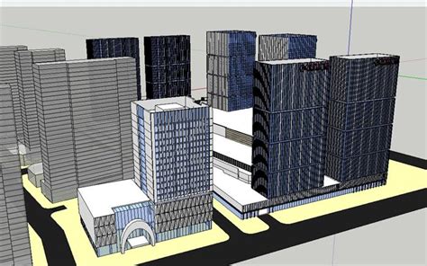 抚顺市某现代风格商业综合体建筑SU设计精致模型（附CAD总平图）[原创]