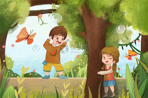 童年游戏之捉迷藏儿童节原创海报插画图片素材免费下载 - 觅知网
