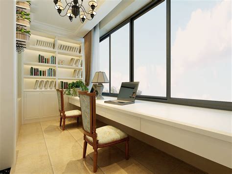 90平米美式乡村风格飘窗书桌设计装修_别墅设计图