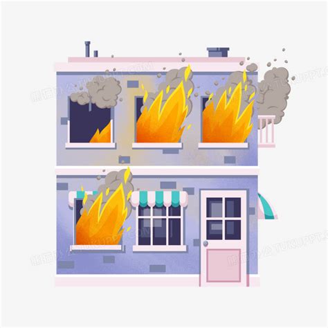 卡通手绘房子失火着火PNG图片素材下载_卡通PNG_熊猫办公