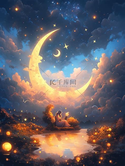 梦幻之夜星星和月亮12插画图片-千库网