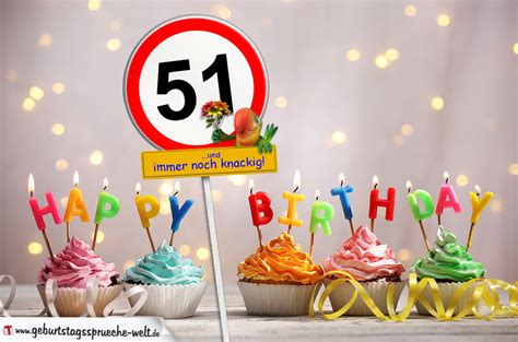 51. Geburtstag Geburtstagswünsche mit Schild und Alter auf Karte ...