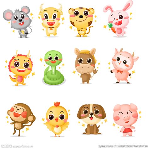 可爱十二生肖小动物时尚插画EPS素材免费下载_红动中国