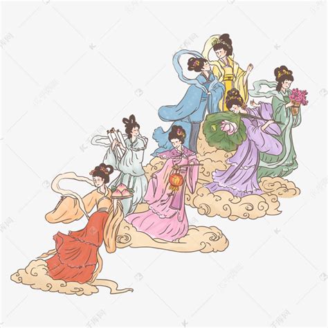 手绘中国神话传说七仙女素材图片免费下载-千库网