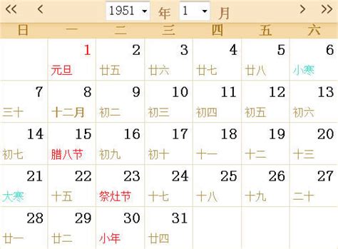 1951全年日历农历表 - 第一星座网