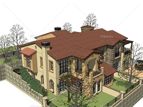 托斯卡纳风格两层住宅别墅sketchup模型 - SketchUp模型库 - 毕马汇 Nbimer