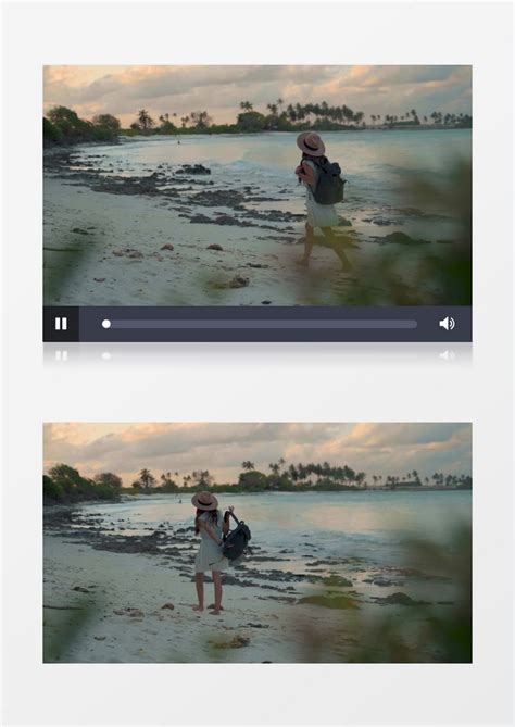 女孩在海边沙滩上放下背包实拍视频素材模板下载_实拍_图客巴巴