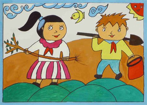 小学中国梦儿童绘画作品：人与自然_我的梦中国梦绘画画