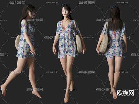 现代沙滩泳装美女人物3d模型下载_ID11793479_3dmax免费模型-欧模网