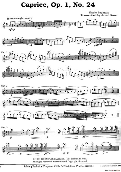 Caprice，Op.1，No.24（帕格尼尼第24首随想曲） - 全屏看谱