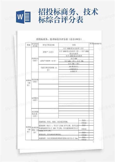 招投标商务、技术标综合评分表Word模板下载_编号qwppooev_熊猫办公