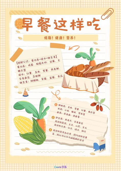 橙黄色三餐记录表可爱餐饮分享中文食谱 - 模板 - Canva可画
