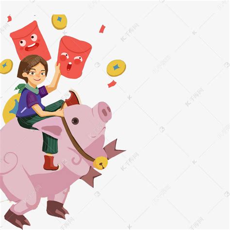 卡通骑猪的男孩免抠图素材图片免费下载-千库网