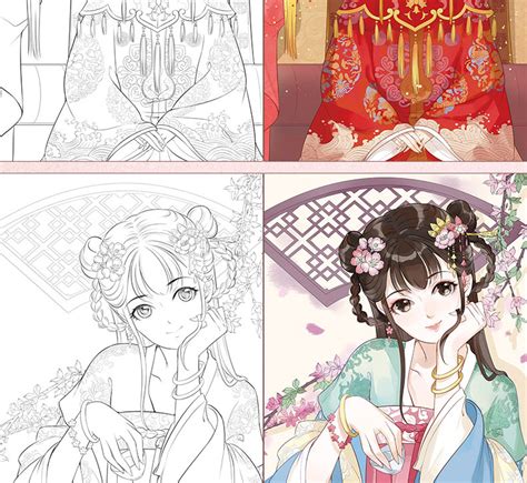 涂色画古风女生头像图片