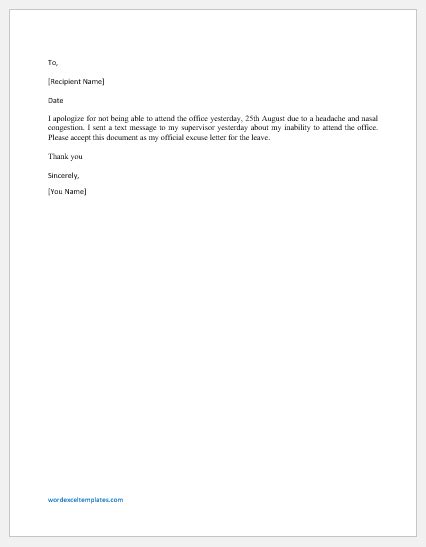 Short Term Absence Excuse Letters (SAMPLES) | Word & Excel Templates