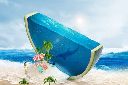 夏季西瓜上的沙滩场景图片素材-正版创意图片400329476-摄图网