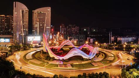武汉光谷国际广场夜间摄影高清摄影大图-千库网