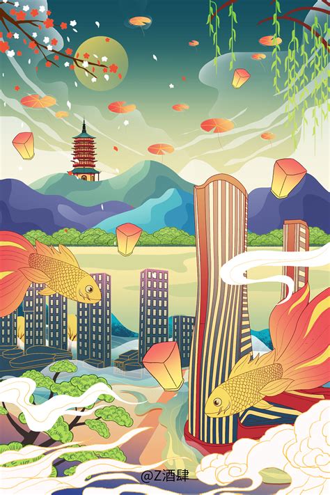 中国风城市插画系列|插画|其他插画|Z酒肆 - 原创作品 - 站酷 (ZCOOL)