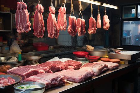 售卖新鲜猪肉的摊位高清图片下载-正版图片600468165-摄图网