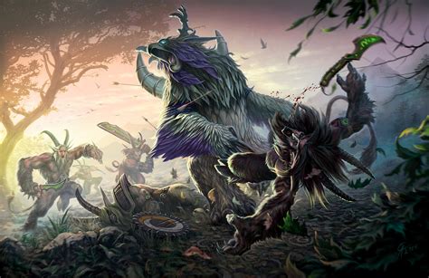 艺术绘画作品：森林中遭到萨特袭击的德鲁伊_魔兽世界(WOW)媒体报导 - 叶子猪魔兽世界(WOW)游戏网