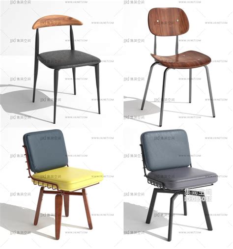 北欧单椅餐椅组合3d模型下载-【集简空间】「每日更新」