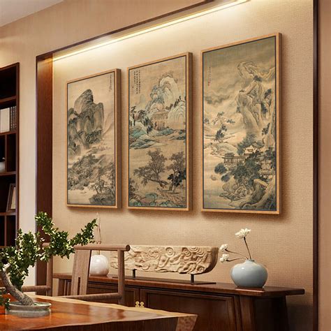 新中式抽象水墨山水客厅装饰画中国风沙发后面的挂画三联大气壁画-抽象画-2021美间（软装设计采购助手）