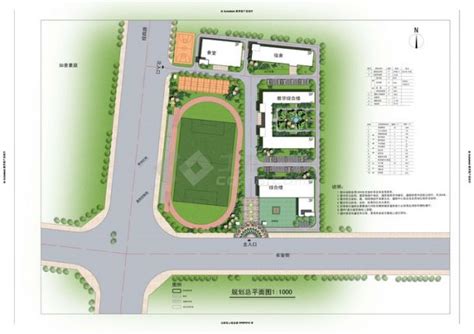 某中学学校规划（实景图、彩平图、cad）