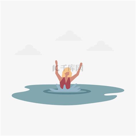 女性海中游泳溺水求救概念插画素材图片免费下载-千库网